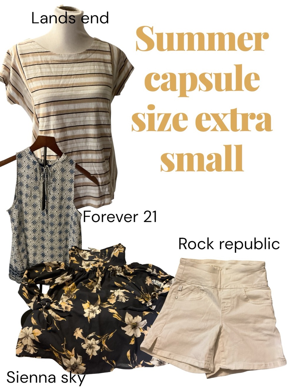 Lands' End Beige & White Striped Tank Top